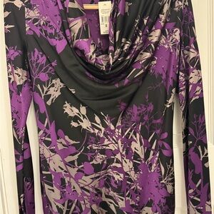 Natori Purple and Black Floral Blouse